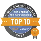 CSA Research badge: tbo. ranked number 1 in the Top 10 language service providers in Latin America and the Caribbean, 2024