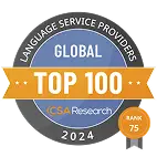 CSA Research badge: tbo. ranked number 75 in the Top 100 global language service providers, 2024